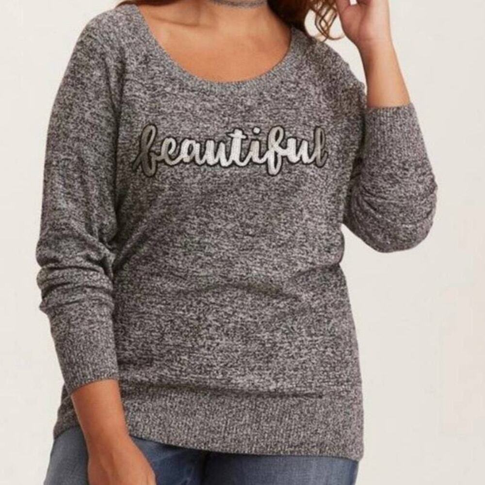 TORRID Gray Sequin Beautiful Raglan Sweatshirt Sweater Size 2 18-20/2X
